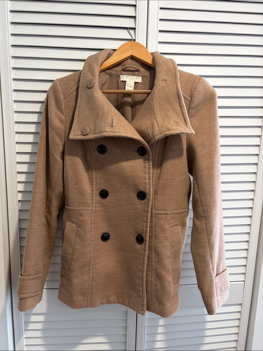 H&M Tan Double-Breasted Peacoat